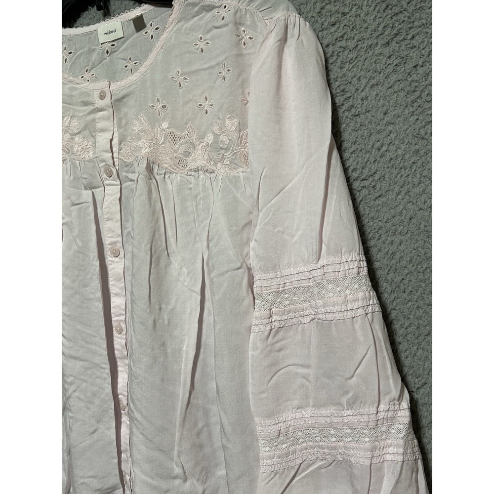 Wilfred Aritzia Pink Floral Eyelet Blouse Womens M Sheer Boho Whimsical - Picture 2 of 10